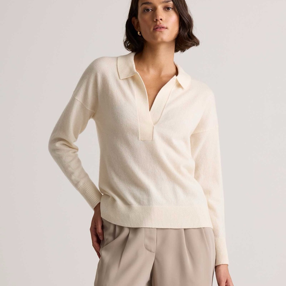 Quince Mongolian Cashmere Polo Cream Women's Sweater